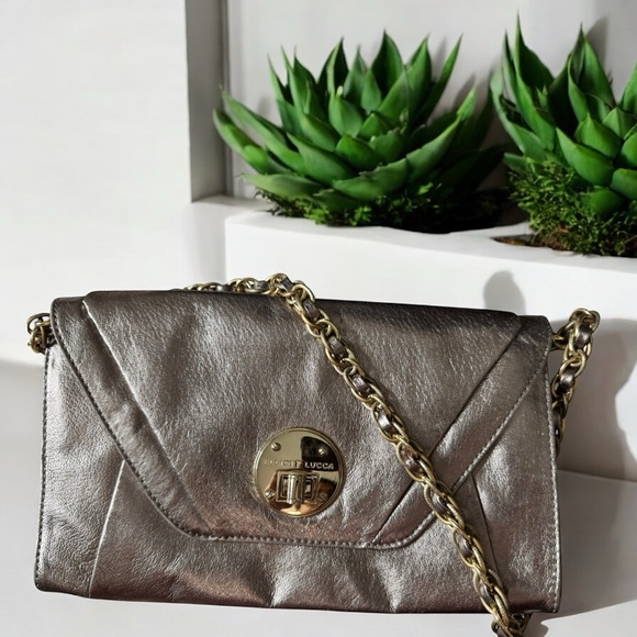 Elliott Lucca Handbags - Elliott Lucca Metallic Leather Envelope Convertible Clutch/Shoulder Bag